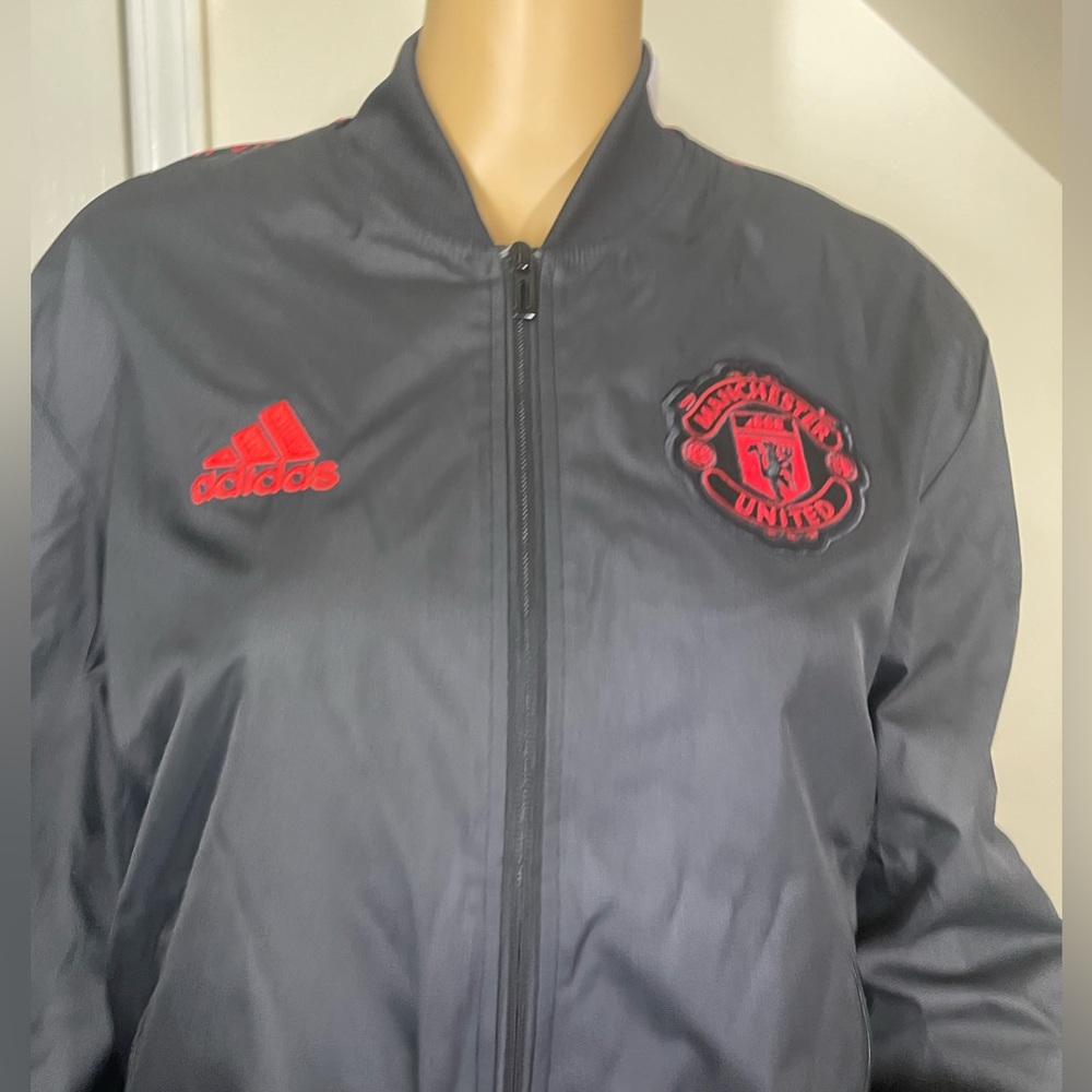 Rare Adidas Manchester United Nylon Glanz Anthem Jacket Black Red Size S - Picture 3 of 6